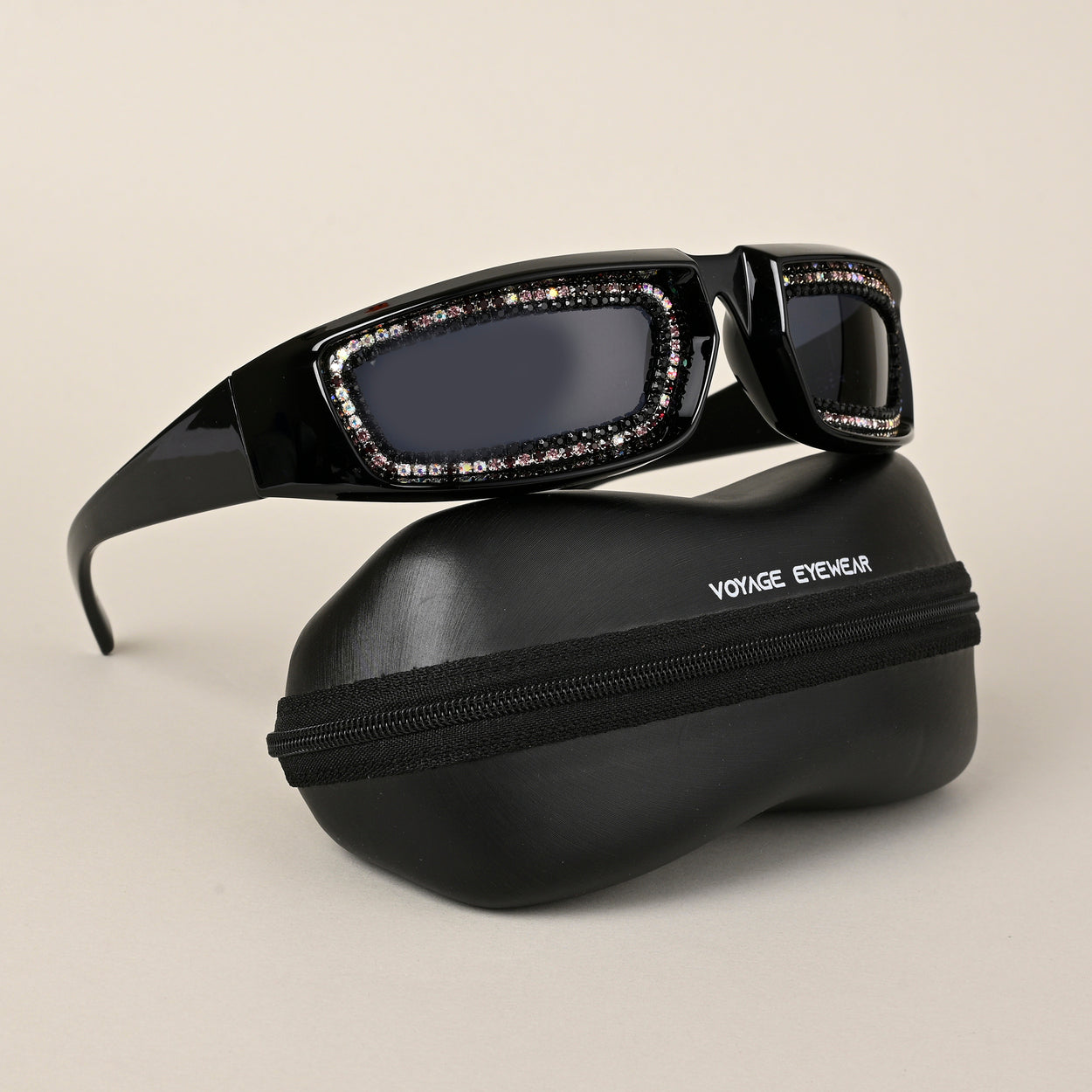 Voyage Black Wrap-Around Sunglasses for Men & Women (9182MG4352)