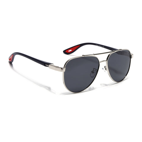 Sukhoi | Silver Aviator Polarized Sunglasses for Men & Women | Black Lens - PMG7140