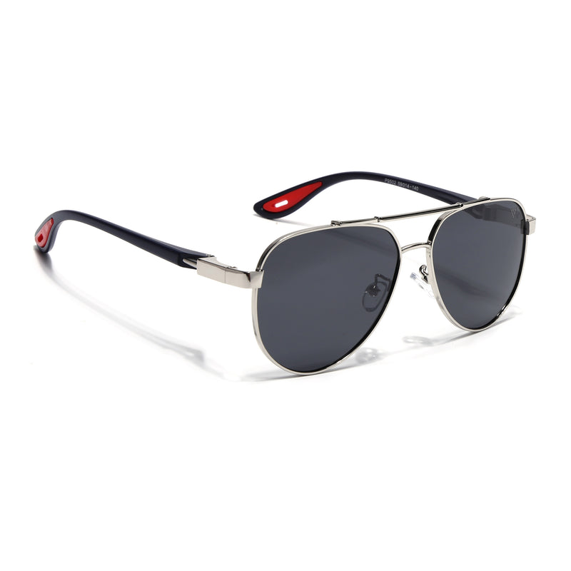 Sukhoi | Silver Aviator Polarized Sunglasses for Men & Women | Black Lens - PMG7140
