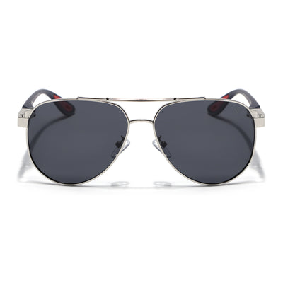Sukhoi | Silver Aviator Polarized Sunglasses for Men & Women | Black Lens - PMG7140