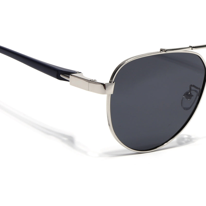 Sukhoi | Silver Aviator Polarized Sunglasses for Men & Women | Black Lens - PMG7140