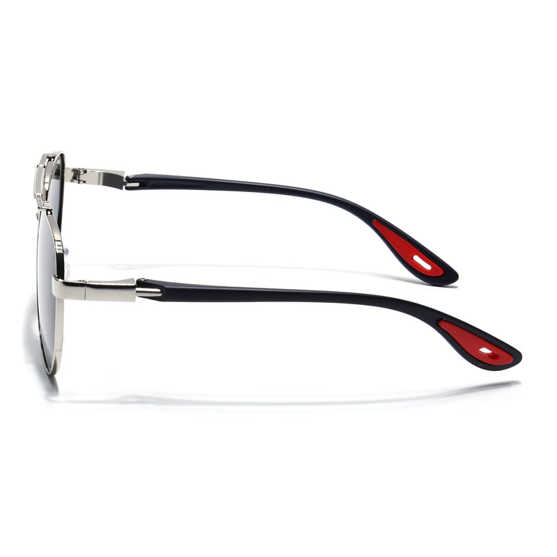 Sukhoi | Silver Aviator Polarized Sunglasses for Men & Women | Black Lens - PMG7140