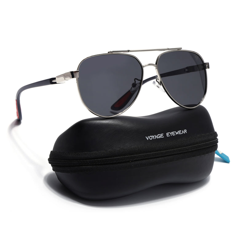 Sukhoi | Silver Aviator Polarized Sunglasses for Men & Women | Black Lens - PMG7140