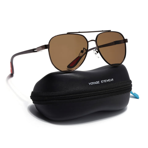 Sukhoi | Brown Aviator Polarized Sunglasses for Men & Women | Brown Lens - PMG7141