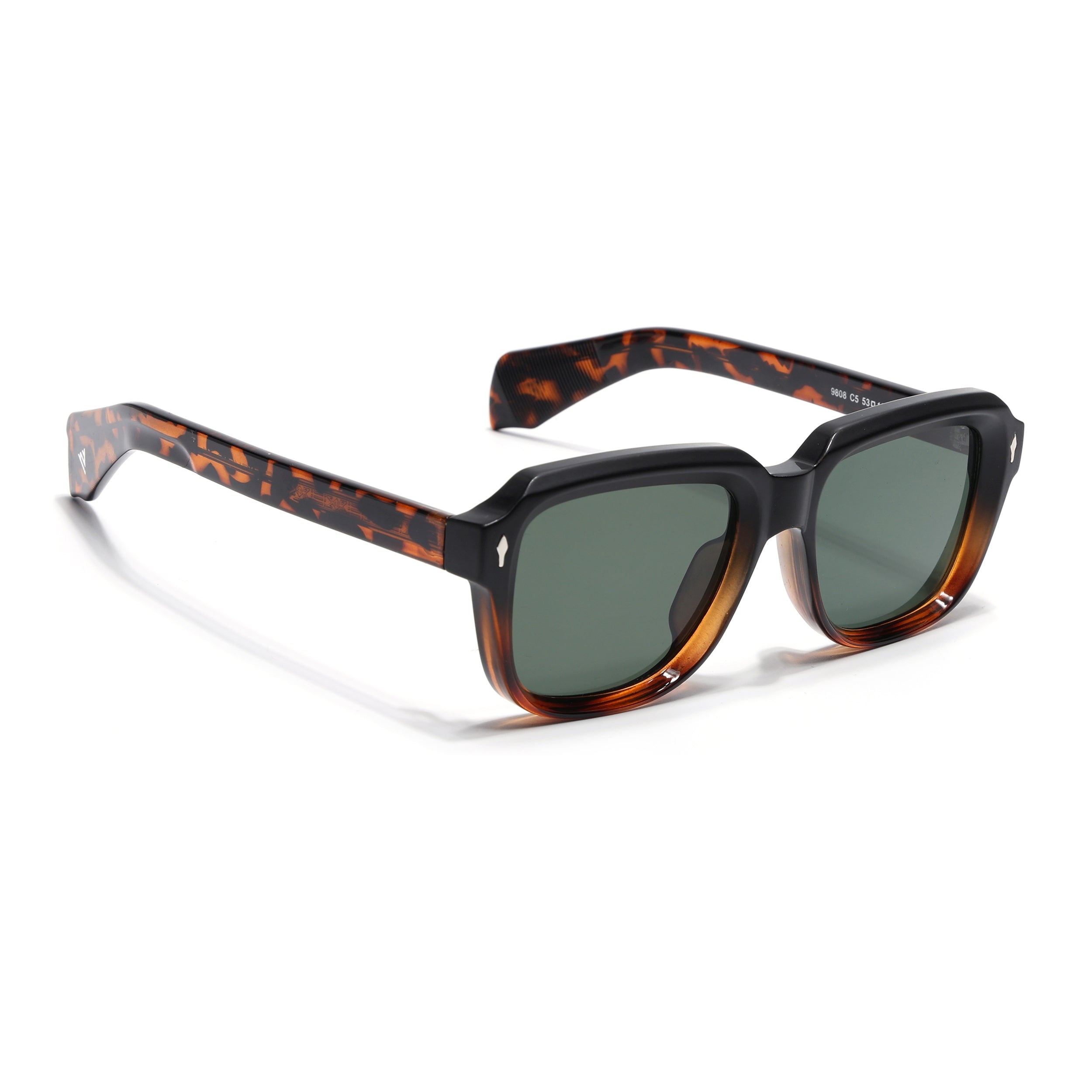 Square Sunglasses for Men & Women (Green Lens | Black & Demi Brown Frame - SLMG7241)