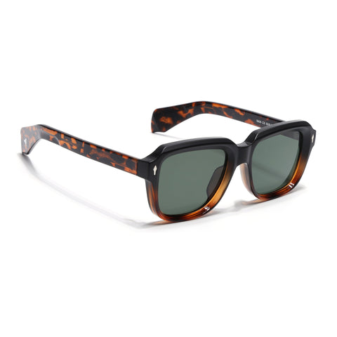 Square Sunglasses for Men & Women (Green Lens | Black & Demi Brown Frame - SLMG7241)