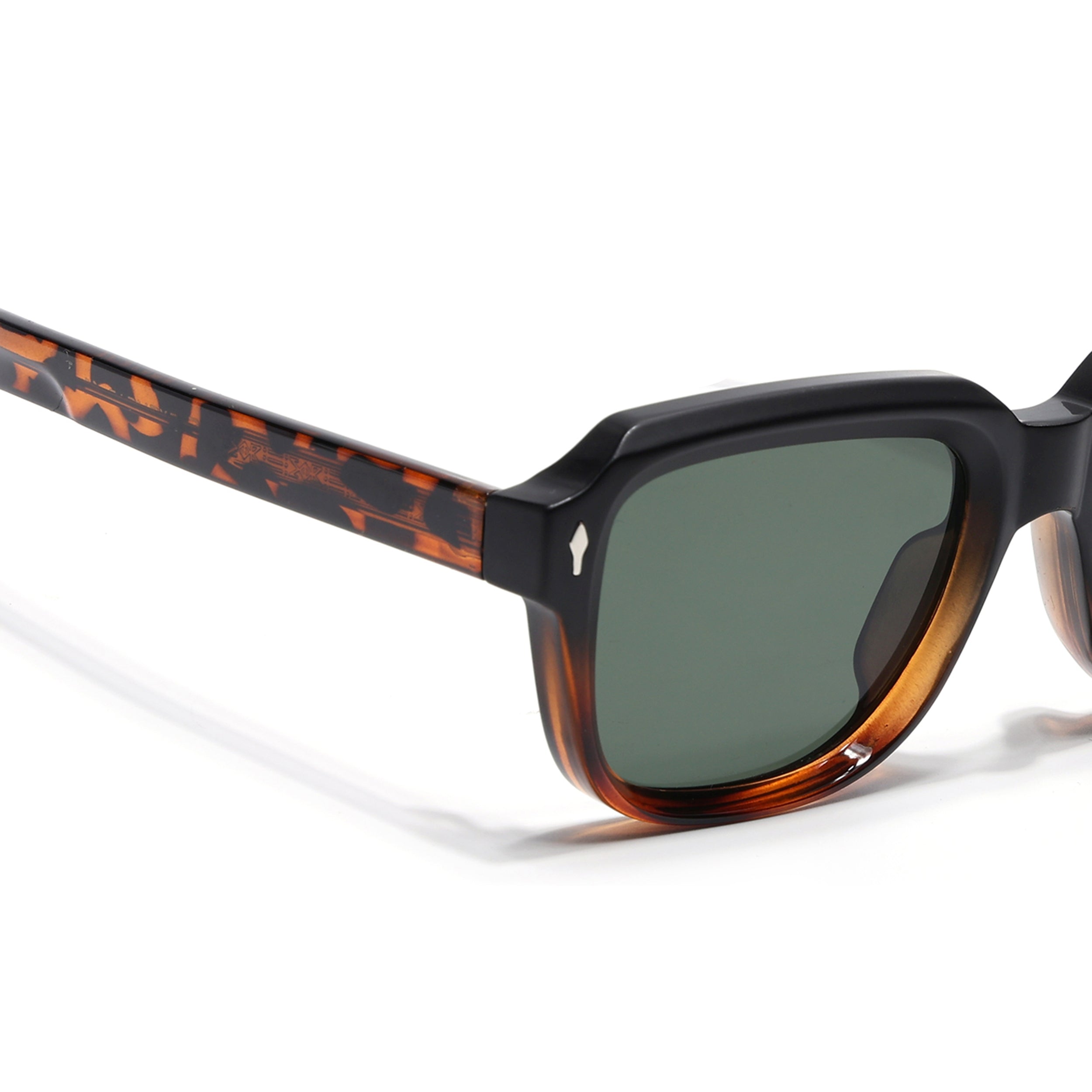 Square Sunglasses for Men & Women (Green Lens | Black & Demi Brown Frame - SLMG7241)