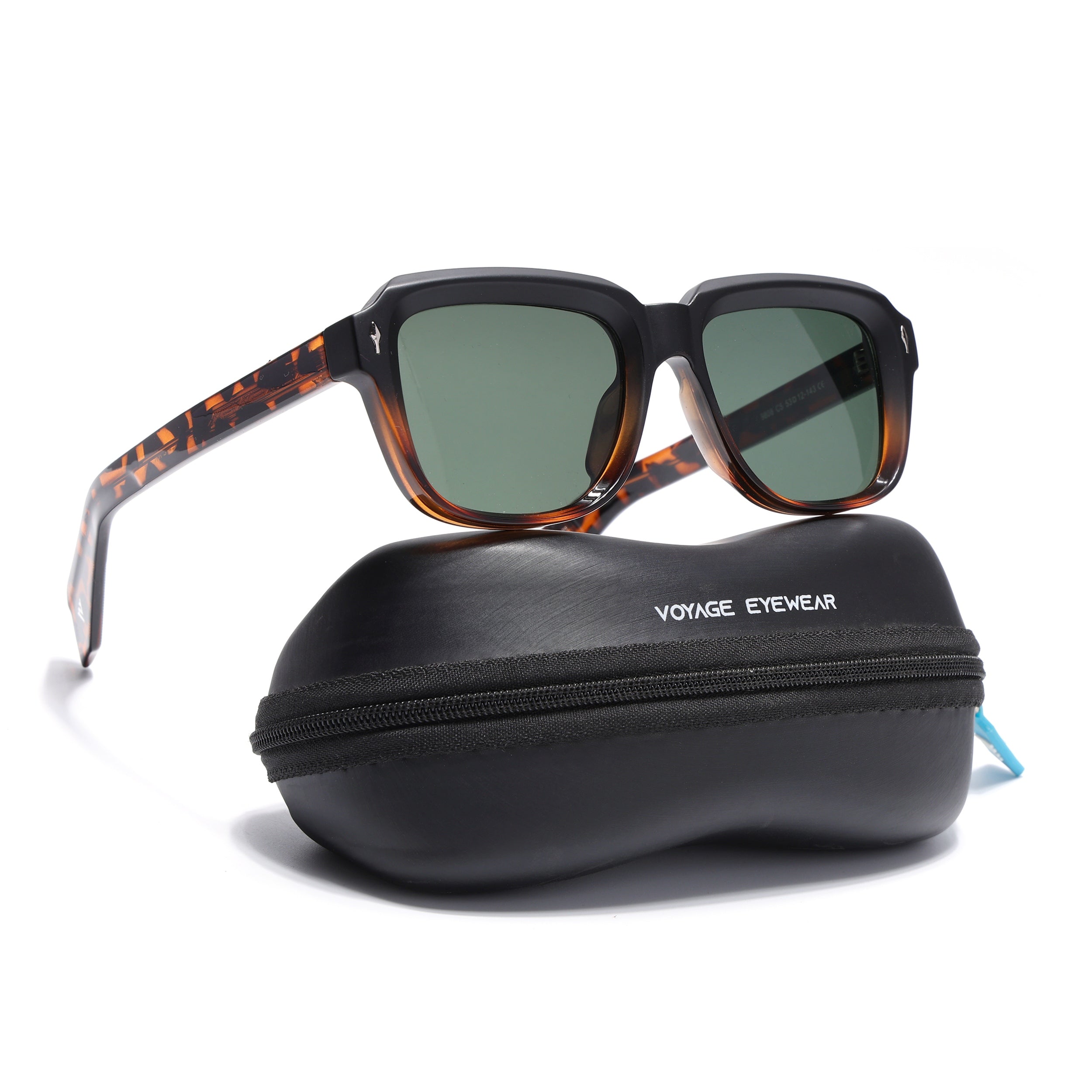 Square Sunglasses for Men & Women (Green Lens | Black & Demi Brown Frame - SLMG7241)