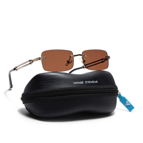 Barrel | Tan Brown Rimless Sunglasses | Golden Frame - MG6663