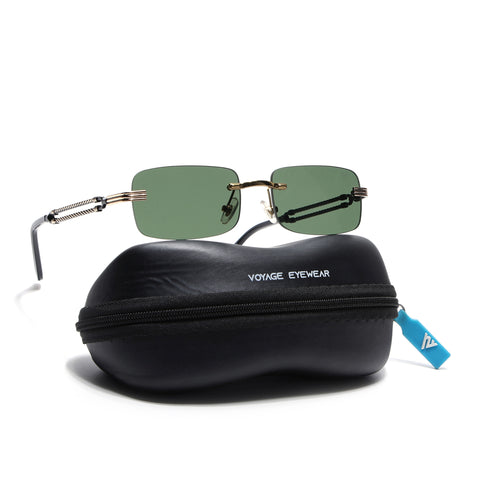 Barrel | Emerland Green Rimless Sunglasses  | Golden Frame - MG6665