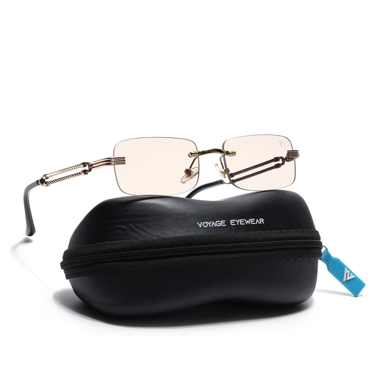 Barrel | Light brown Rimless Sunglasses | Golden Frame - MG6666