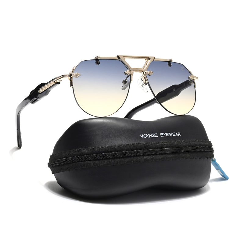 Hawk | Grey & Orange Aviator Sunglasses | Golden Frame - MG5888