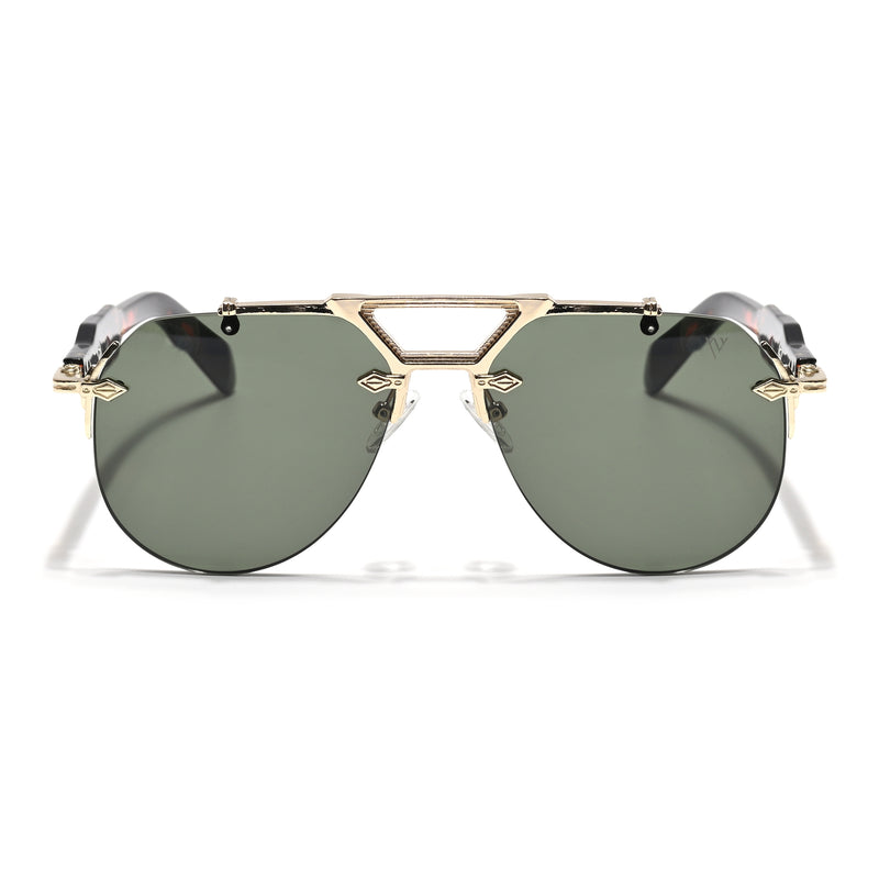Hawk | Green Aviator Sunglasses | Golden Frame - MG5890