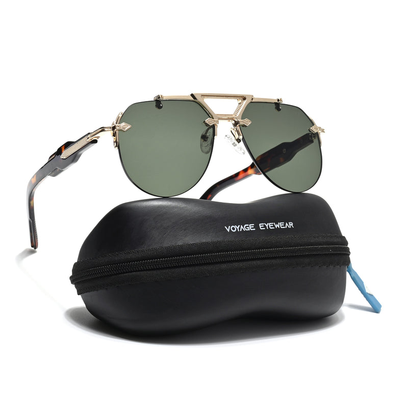 Hawk | Green Aviator Sunglasses | Golden Frame - MG5890