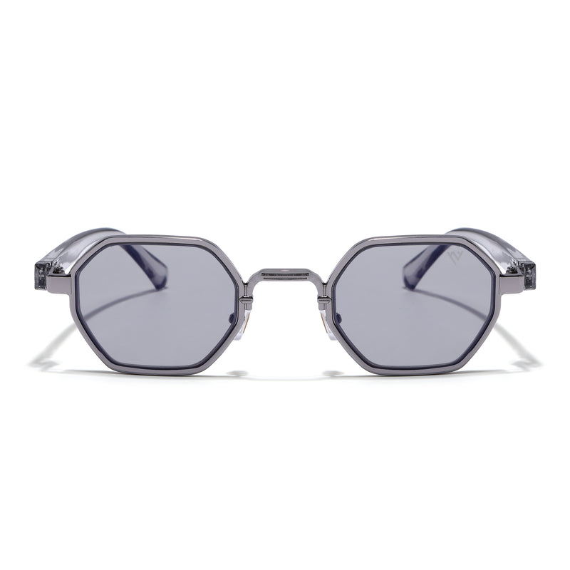 Avero | Grey Hexagonal Sunglasses | Silver Frame - MG9257