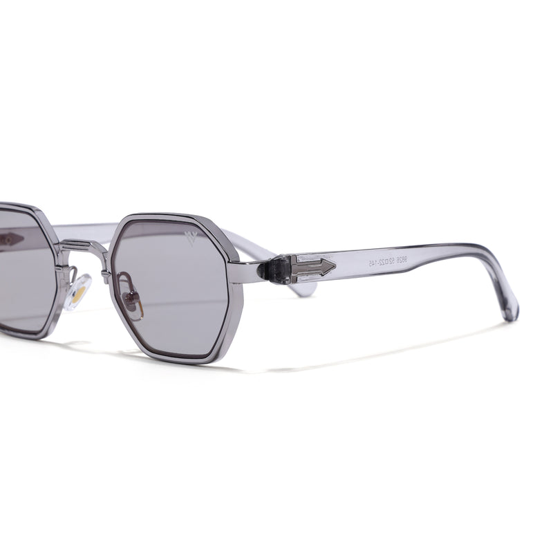 Avero | Grey Hexagonal Sunglasses | Silver Frame - MG9257