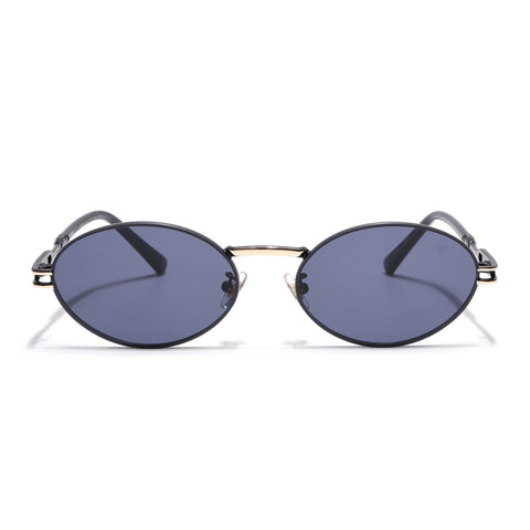 Oval Sunglasses for Men & Women (Grey Lens | Black & Golden Frame - MG6887)