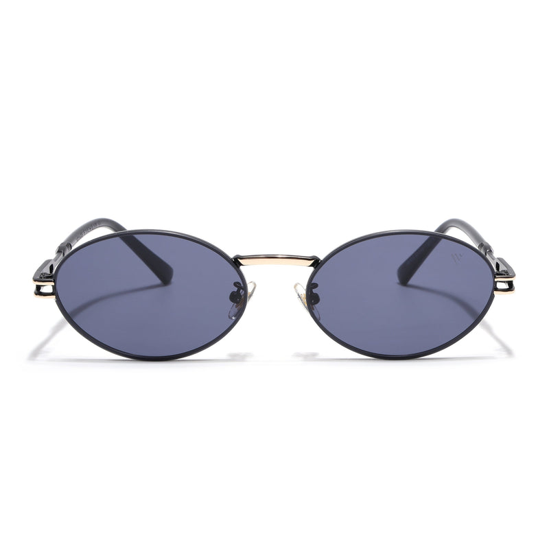 Oval Sunglasses for Men & Women (Grey Lens | Black & Golden Frame - MG6887)