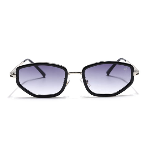 Vynna | Black & Silver Hexagonal Sunglasses | Grey & Clear Lens - MG7597