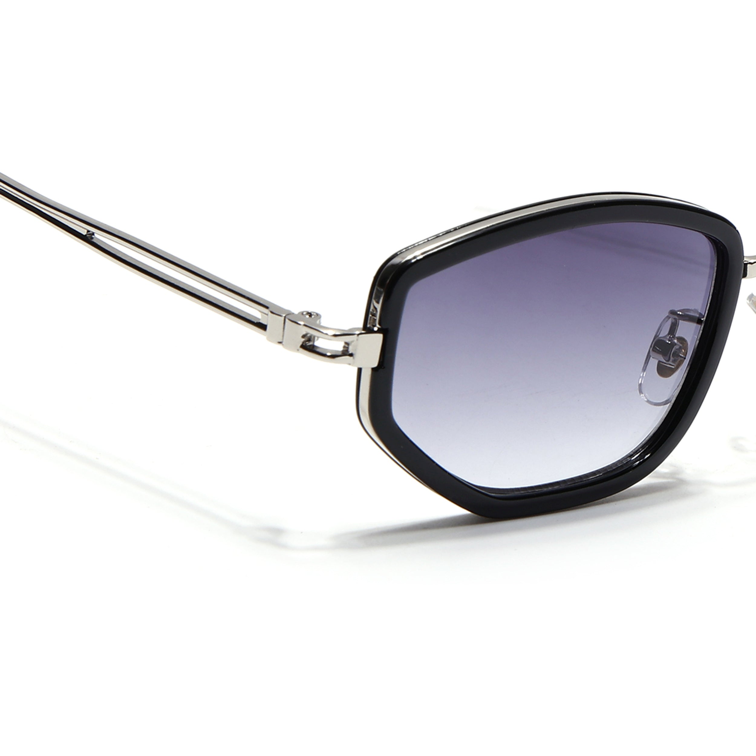 Vynna | Black & Silver Hexagonal Sunglasses | Grey & Clear Lens - MG7597