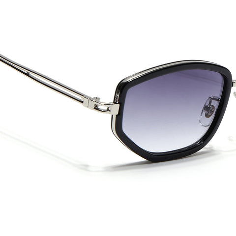 Vynna | Black & Silver Hexagonal Sunglasses | Grey & Clear Lens - MG7597