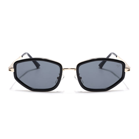 Vynna | Black & Golden Hexagonal Sunglasses | Black Lens - MG7598