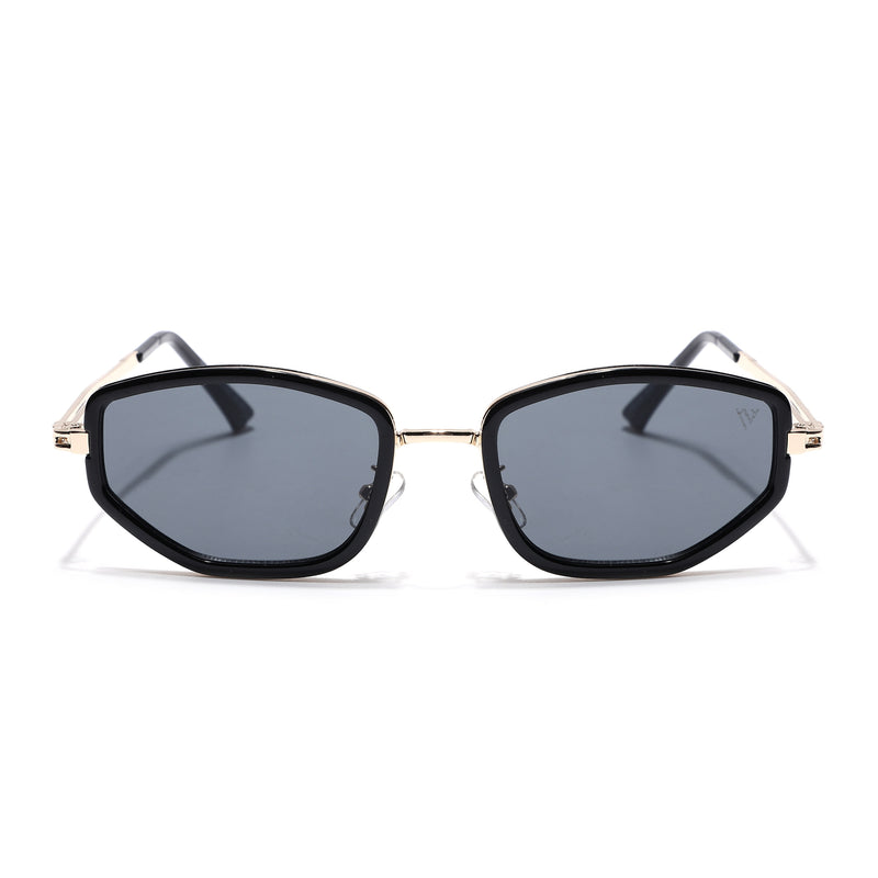 Vynna | Black & Golden Hexagonal Sunglasses | Black Lens - MG7598