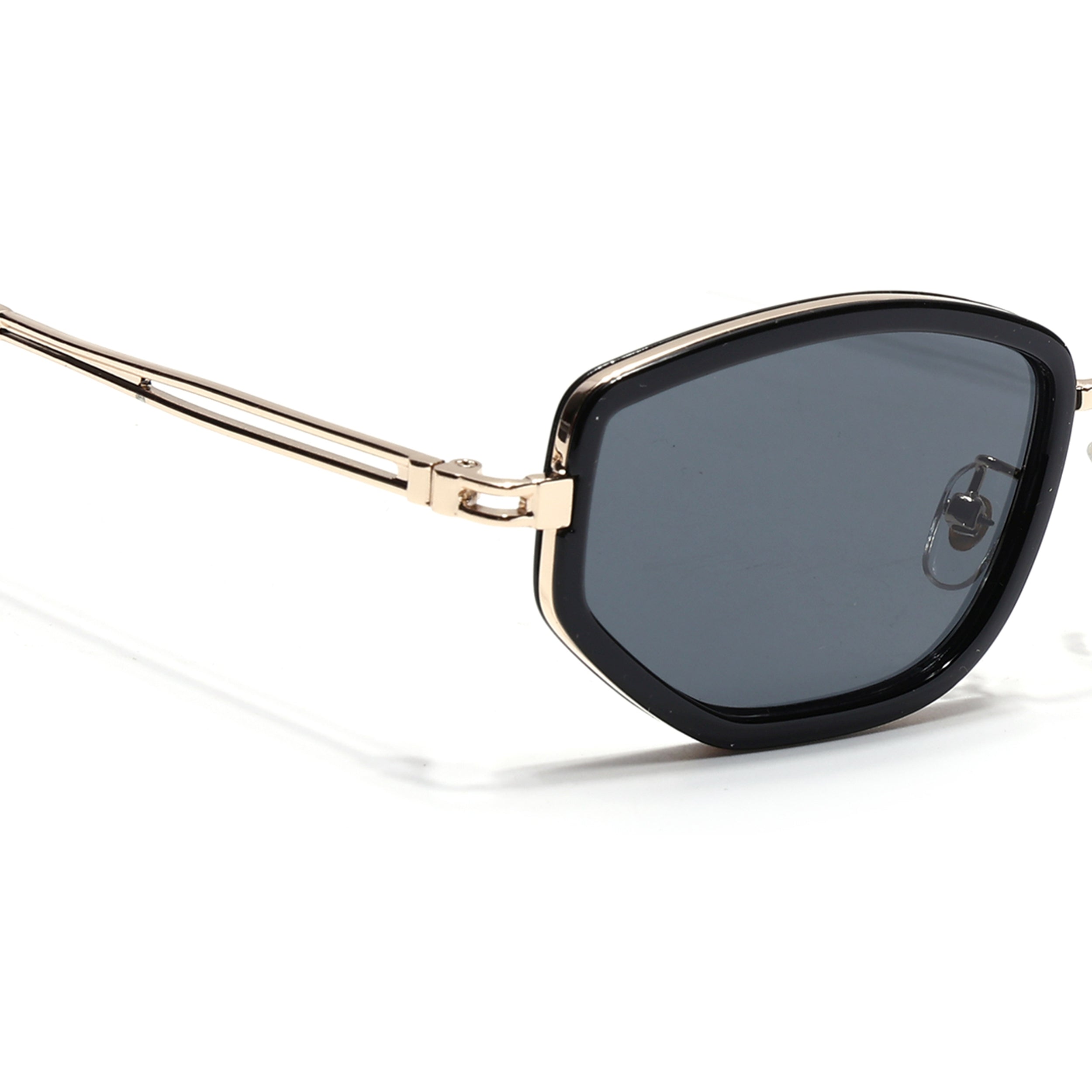 Vynna | Black & Golden Hexagonal Sunglasses | Black Lens - MG7598