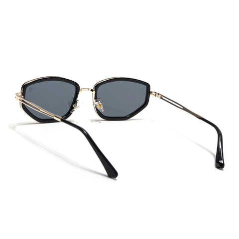 Vynna | Black & Golden Hexagonal Sunglasses | Black Lens - MG7598