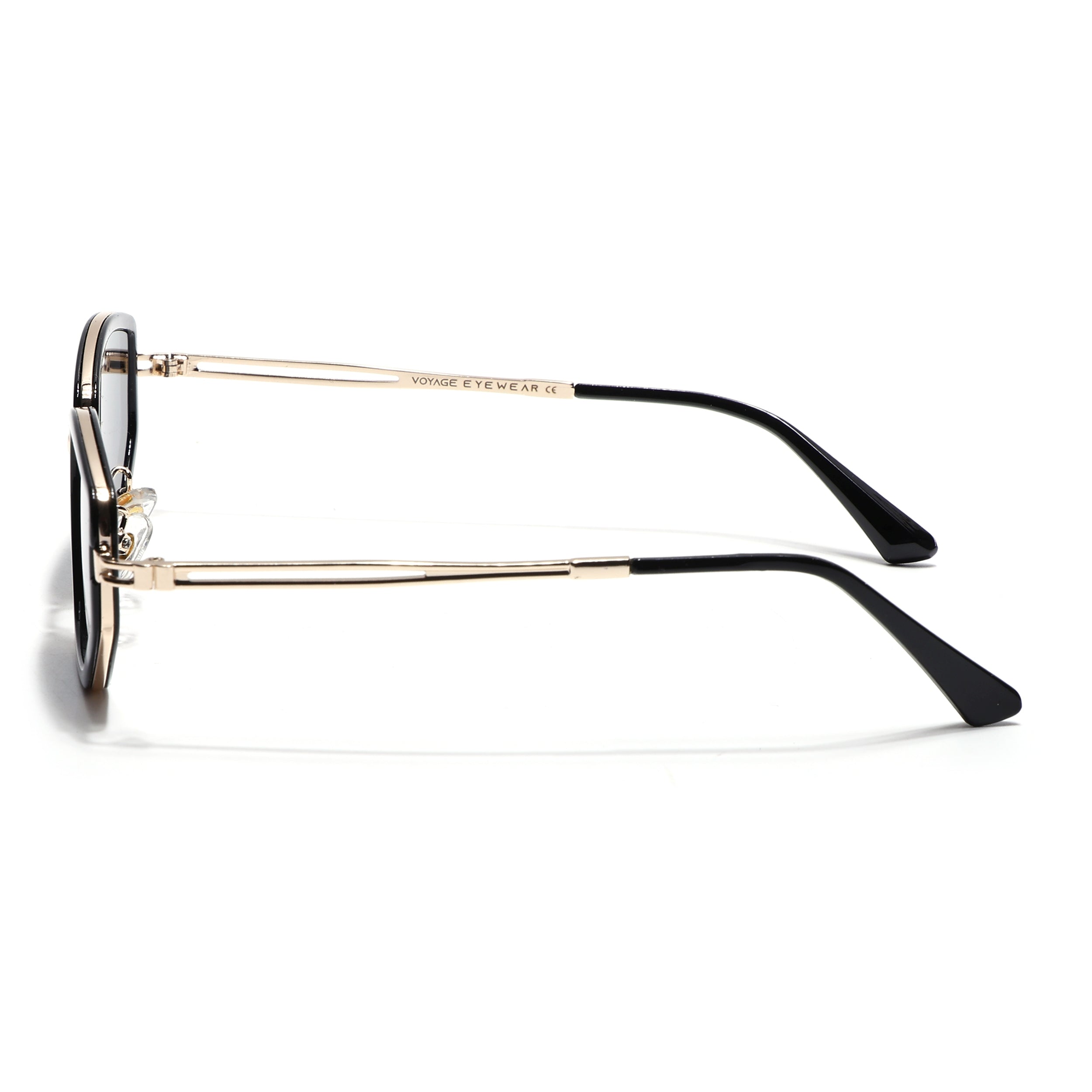 Vynna | Black & Golden Hexagonal Sunglasses | Black Lens - MG7598