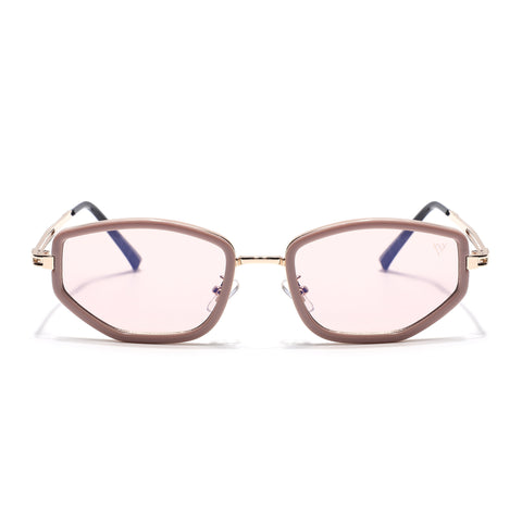 Vynna | Pink & Golden Hexagonal Sunglasses | Pink Lens - MG7599