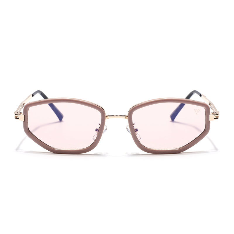 Vynna | Pink & Golden Hexagonal Sunglasses | Pink Lens - MG7599