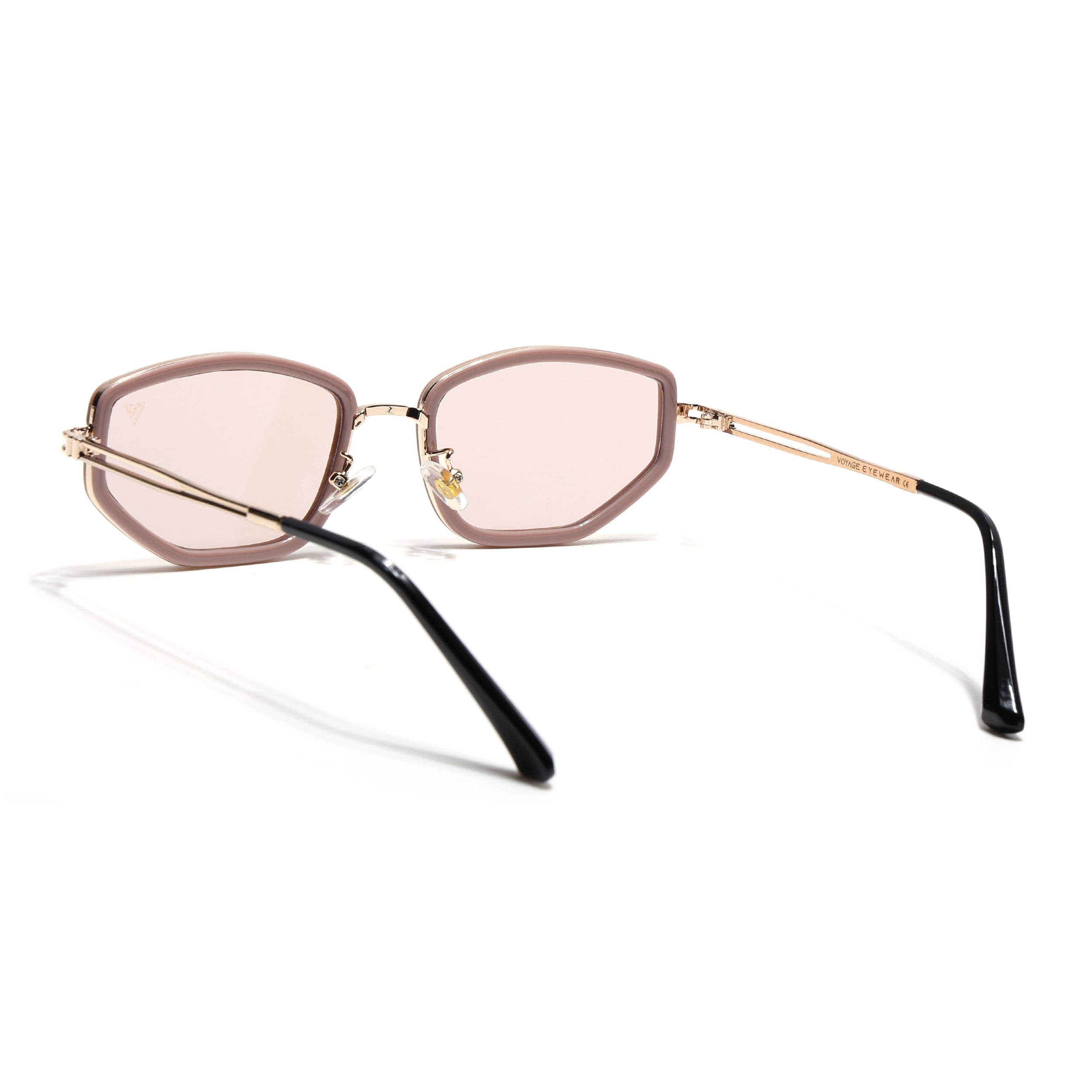 Vynna | Pink & Golden Hexagonal Sunglasses | Pink Lens - MG7599