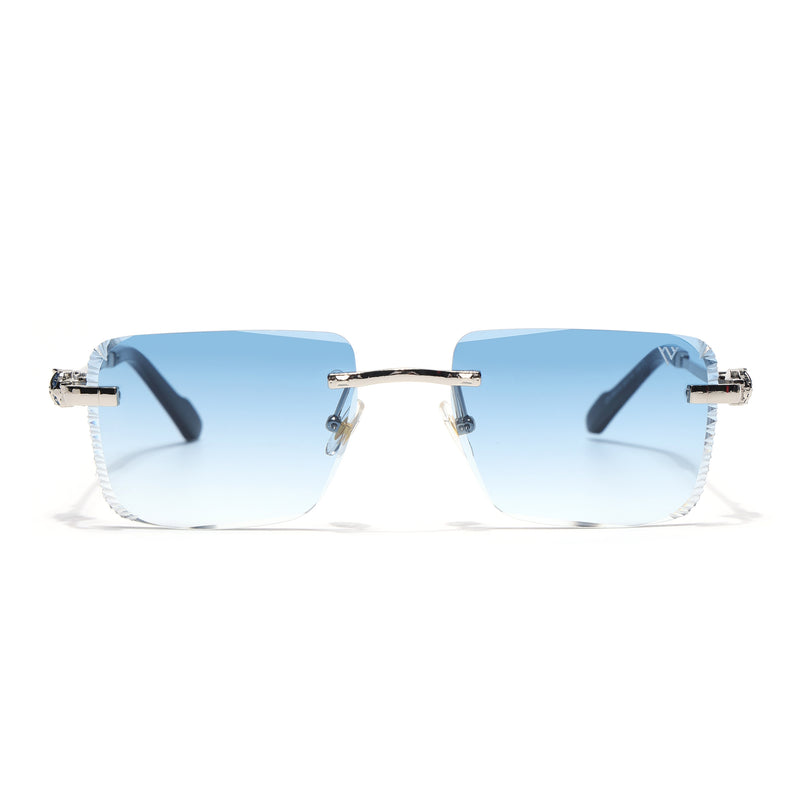 Calen | Blue Rimless Sunglasses | Silver Frame - MG8707