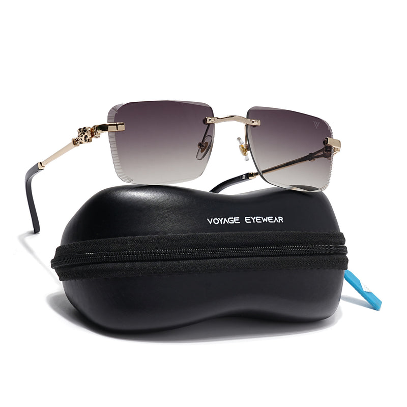 Calen | Brown Rimless Sunglasses | Golden Frame - MG8709