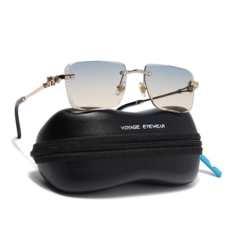 Calen | Grey & Brown Rimless Sunglasses | Golden Frame - MG8710