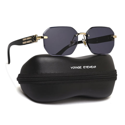 Rimless Sunglasses for Men & Women (Black Lens | Golden Frame - MG7798)