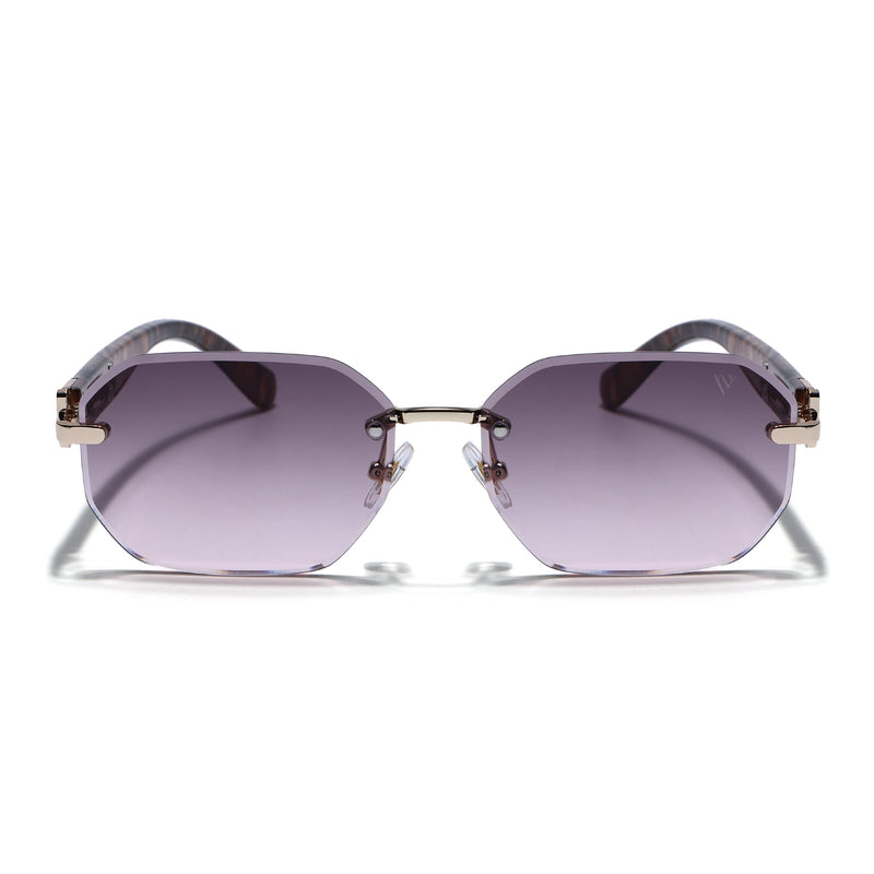 Rimless Sunglasses for Men & Women (Brown &  Pink Lens | Golden Frame - MG7800)