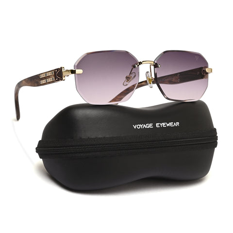 Rimless Sunglasses for Men & Women (Brown &  Pink Lens | Golden Frame - MG7800)