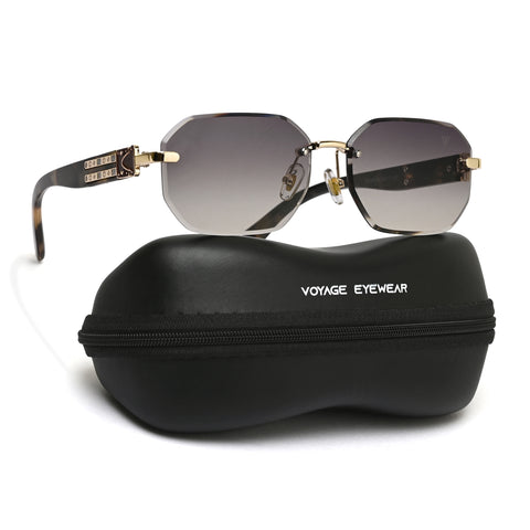 Rimless Sunglasses for Men & Women (Olive Lens | Golden Frame - MG7801)