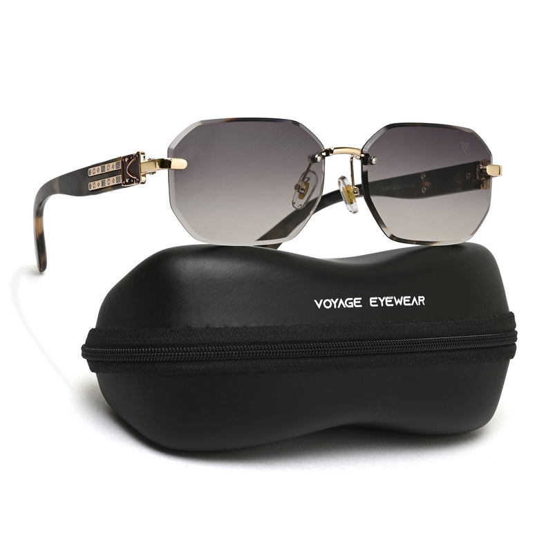 Rimless Sunglasses for Men & Women (Olive Lens | Golden Frame - MG7801)