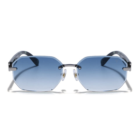 Rimless Sunglasses for Men & Women (Blue & Clear Lens | Silver Frame - MG7802)