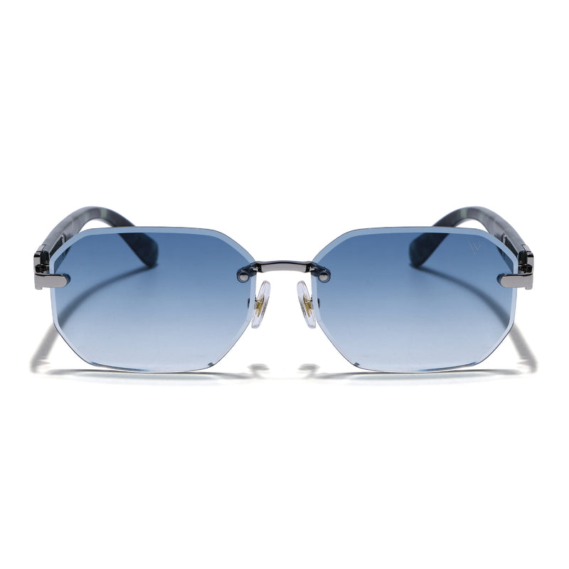 Rimless Sunglasses for Men & Women (Blue & Clear Lens | Silver Frame - MG7802)