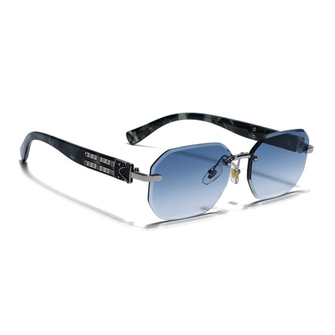 Rimless Sunglasses for Men & Women (Blue & Clear Lens | Silver Frame - MG7802)