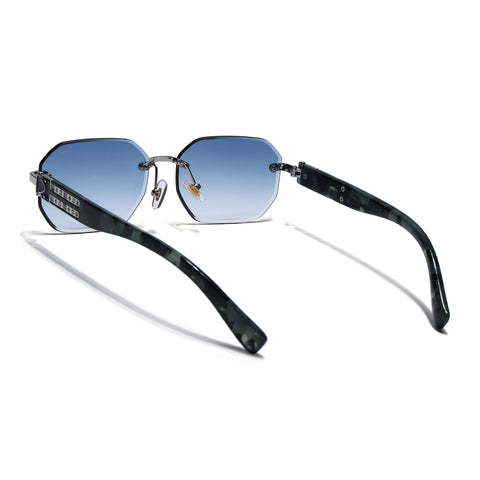 Rimless Sunglasses for Men & Women (Blue & Clear Lens | Silver Frame - MG7802)