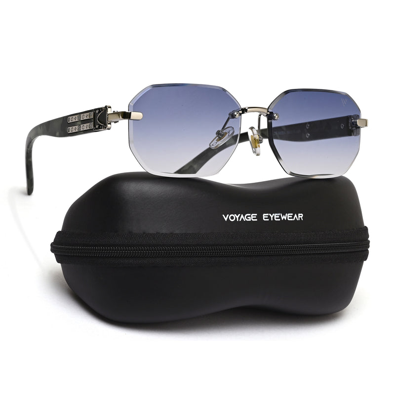 Rimless Sunglasses for Men & Women (Blue & Clear Lens | Silver Frame - MG7802)