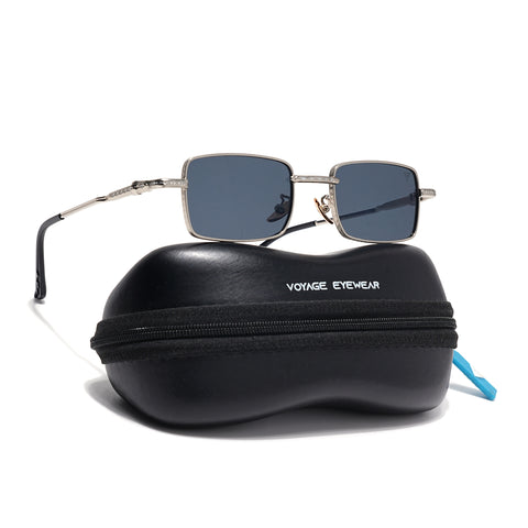 Enoch | Black Rectangle Sunglasses | Silver Frame - MG8702