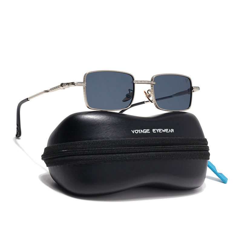 Enoch | Black Rectangle Sunglasses | Silver Frame - MG8702