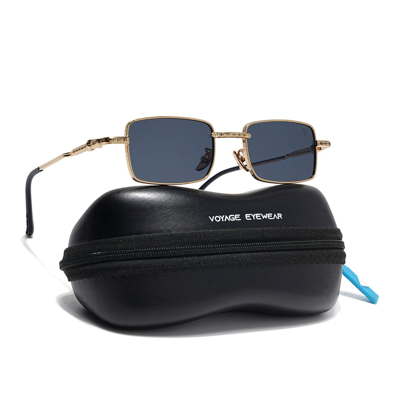 Enoch | Black Rectangle Sunglasses | Golden Frame - MG8703