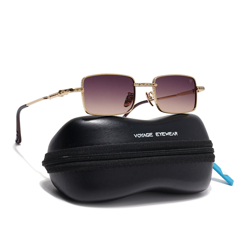 Enoch | Brown Rectangle Sunglasses | Golden Frame - MG8704